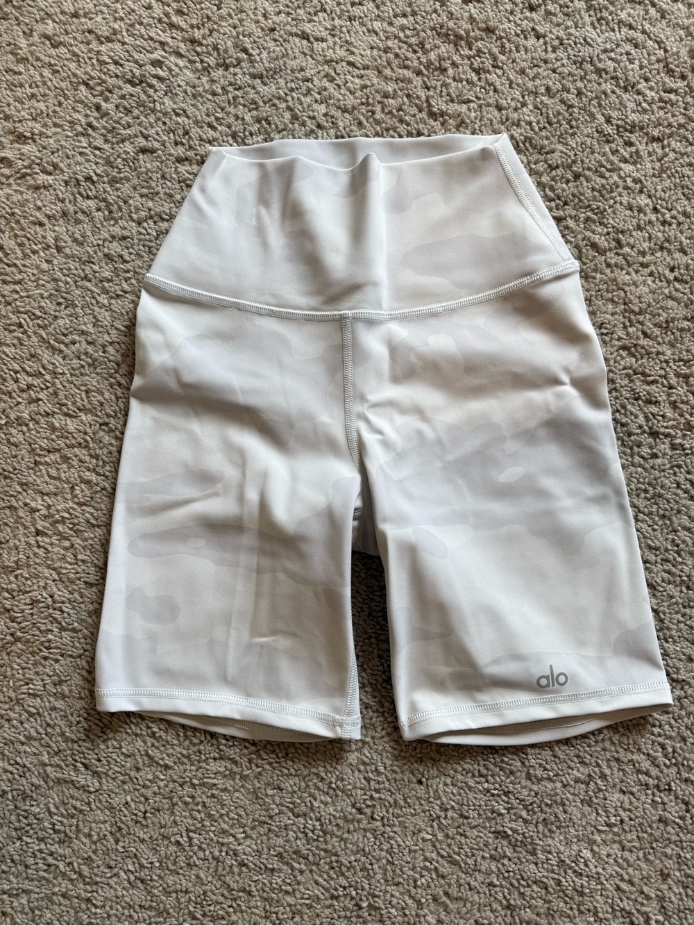 ALO Yoga White Camo High-Rise Bike Shorts